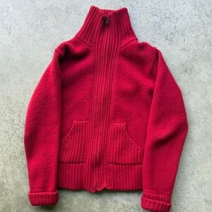 Early 2000s Women's Gap Lambs Wool Rabbit Hair Blend Red Zip Up Sweater Outdoors